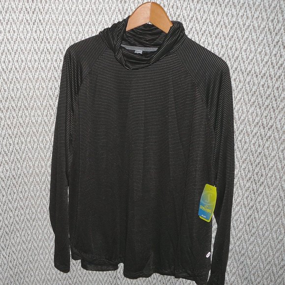 Spalding Speed Dry Black Gold Striped Pullover Turtleneck Athleisure Top 1X NWT - Picture 1 of 11